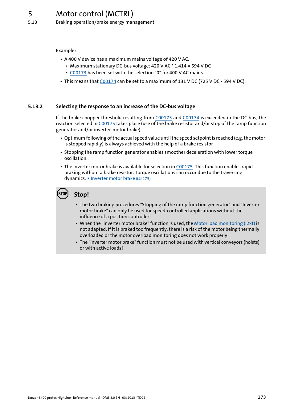 5motor control (mctrl), Stop | Lenze 8400 User Manual | Page 273 / 1494