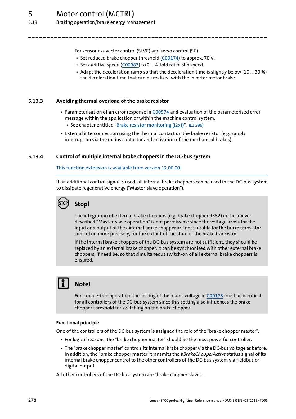 3 avoiding thermal overload of the brake resistor, Avoiding thermal overload of the brake resistor, Avoiding thermal | Overload of the brake resistor, Control of, 5motor control (mctrl) | Lenze 8400 User Manual | Page 278 / 1494