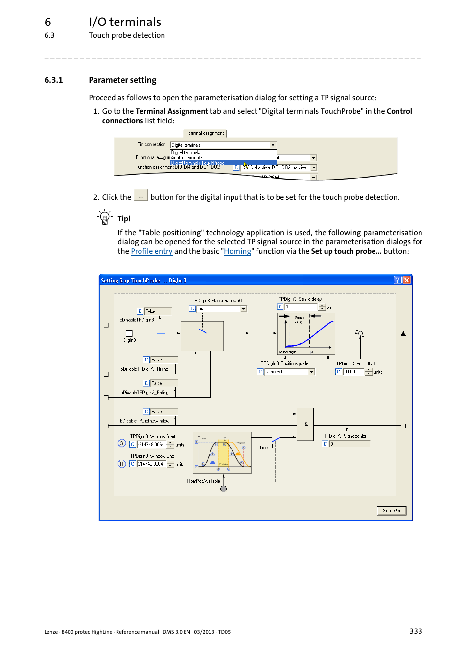 1 parameter setting, Parameter setting, 6i/o terminals | Lenze 8400 User Manual | Page 333 / 1494