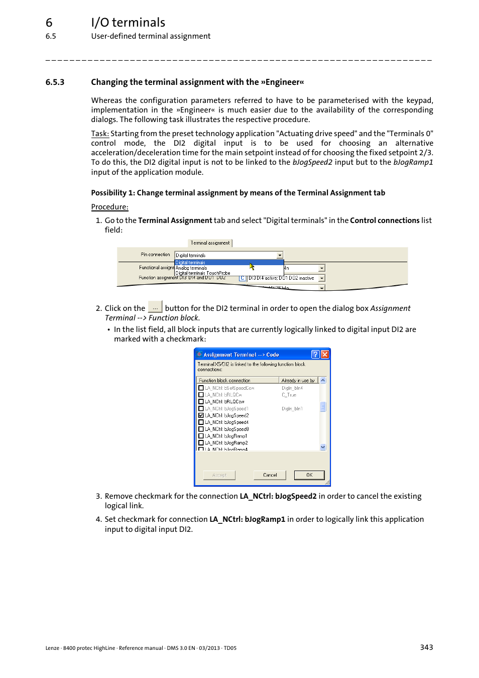 6i/o terminals | Lenze 8400 User Manual | Page 343 / 1494