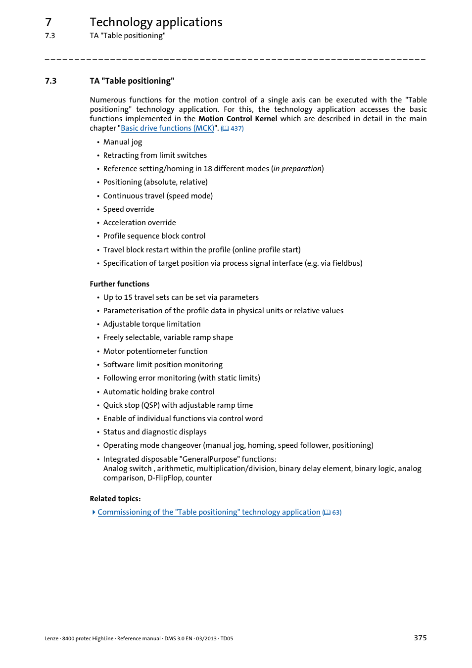 3 ta "table positioning, Ta "table positioning, 7technology applications | Lenze 8400 User Manual | Page 375 / 1494