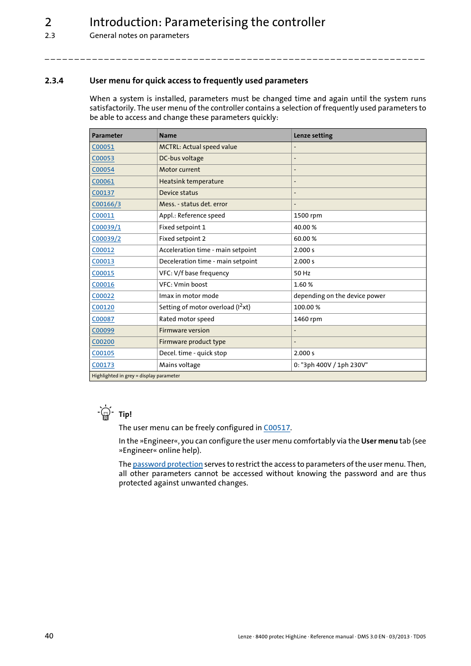 2introduction: parameterising the controller | Lenze 8400 User Manual | Page 40 / 1494