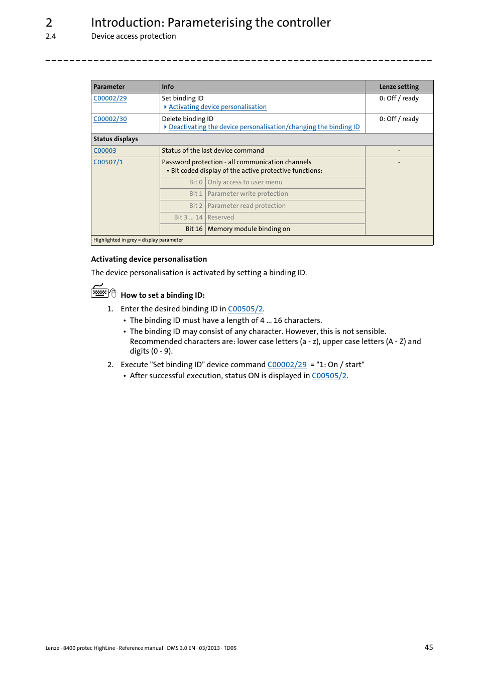 2introduction: parameterising the controller | Lenze 8400 User Manual | Page 45 / 1494