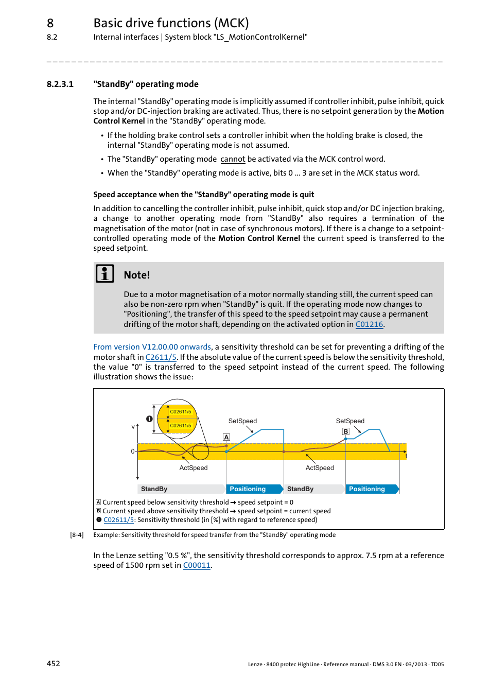 1 "standby" operating mode, Standby" operating mode, Standby | 8basic drive functions (mck) | Lenze 8400 User Manual | Page 452 / 1494