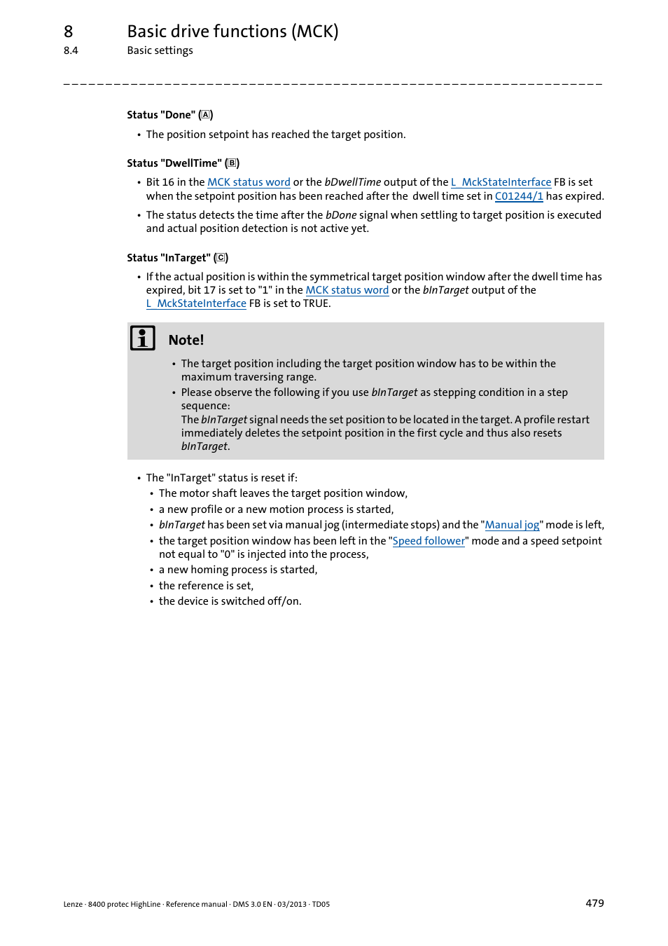 8basic drive functions (mck) | Lenze 8400 User Manual | Page 479 / 1494