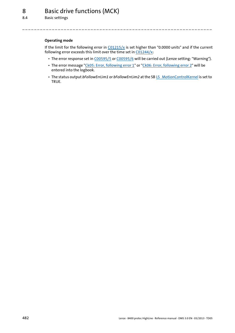 8basic drive functions (mck) | Lenze 8400 User Manual | Page 482 / 1494
