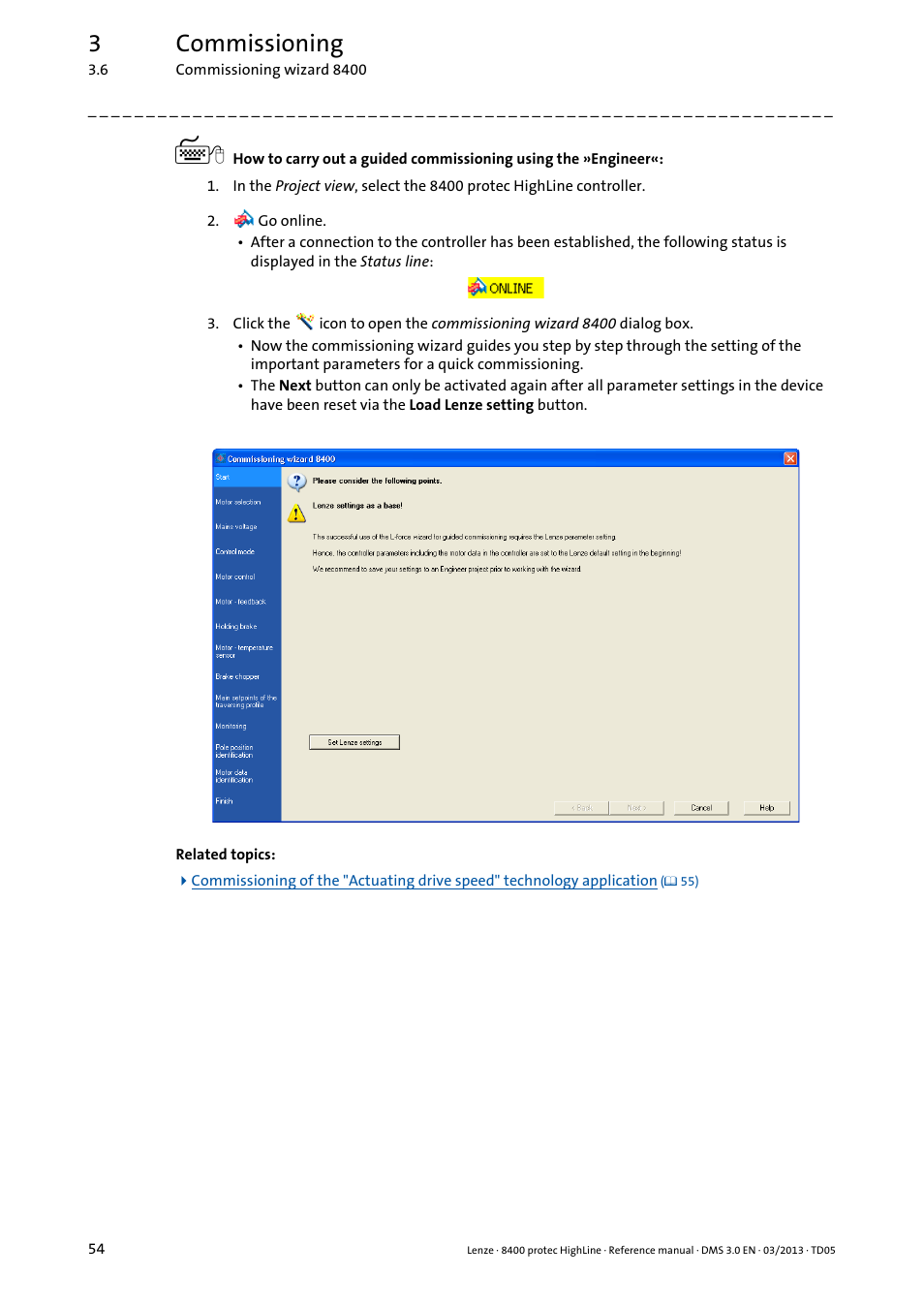 3commissioning | Lenze 8400 User Manual | Page 54 / 1494