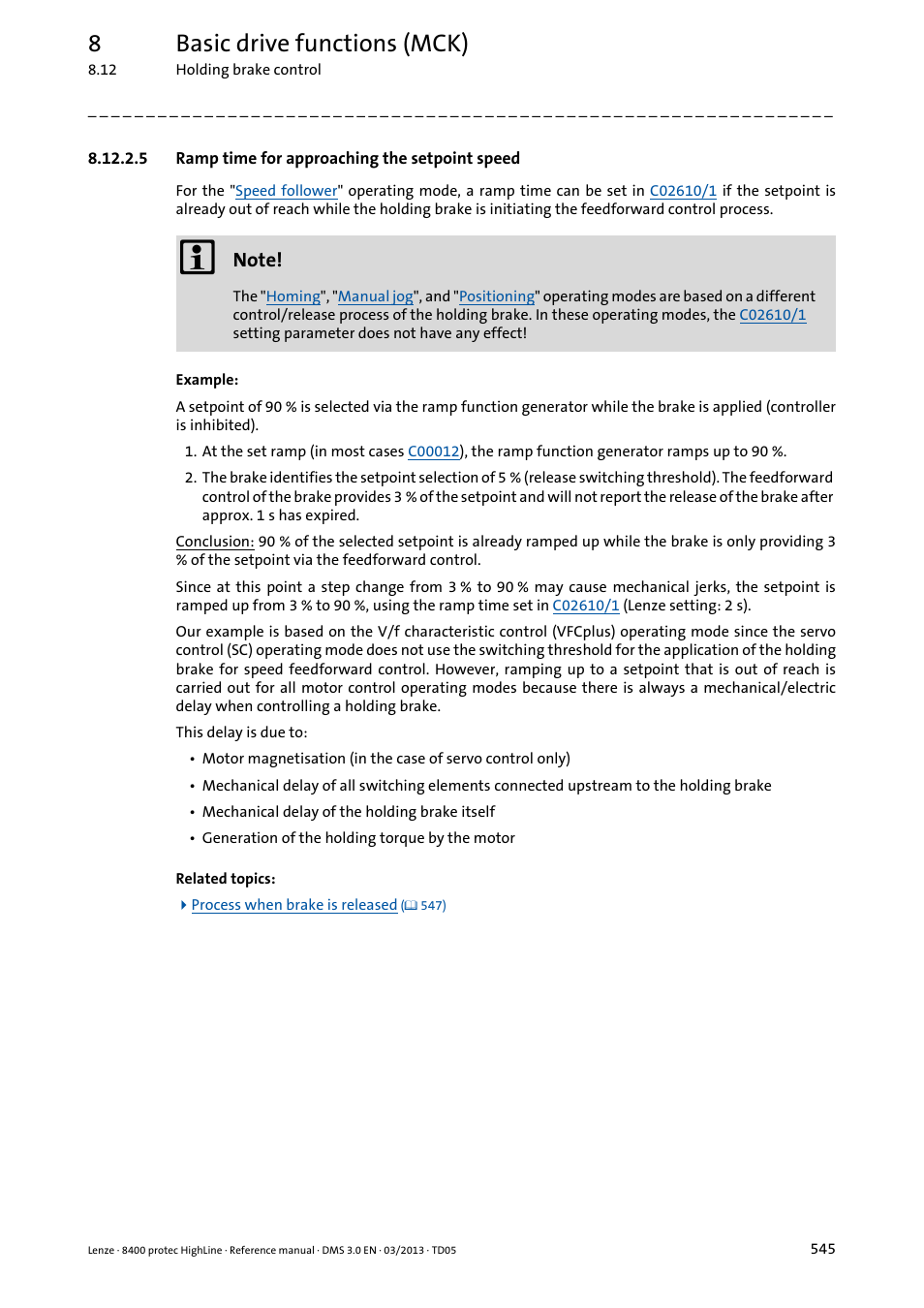 5 ramp time for approaching the setpoint speed, Ramp time for approaching the setpoint speed, 8basic drive functions (mck) | Lenze 8400 User Manual | Page 545 / 1494