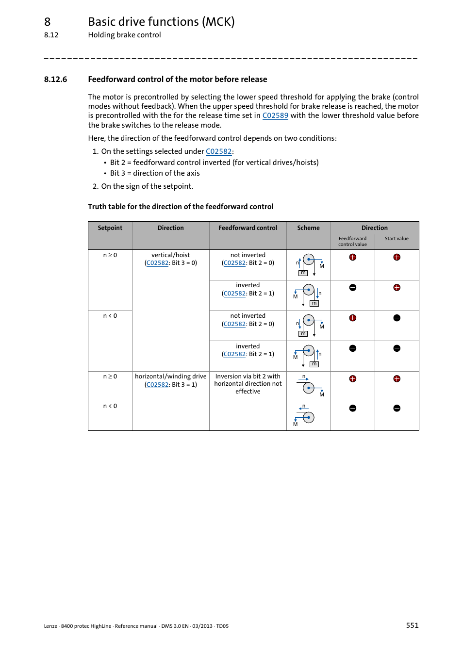 6 feedforward control of the motor before release, Feedforward control of the motor before release, 8basic drive functions (mck) | Lenze 8400 User Manual | Page 551 / 1494