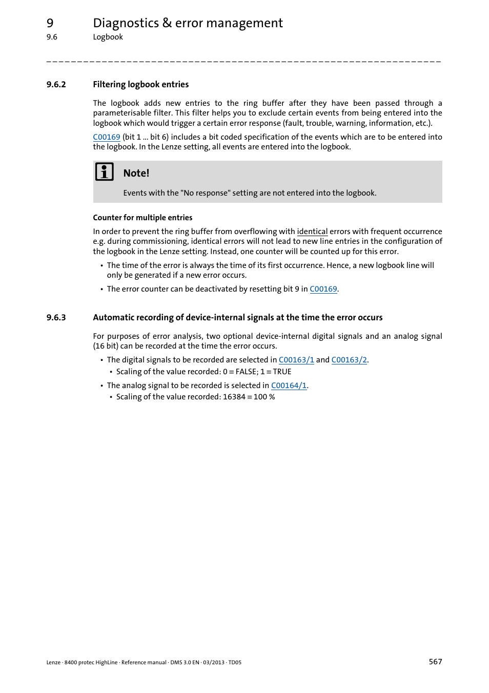 2 filtering logbook entries, Filtering logbook entries, 9diagnostics & error management | Lenze 8400 User Manual | Page 567 / 1494