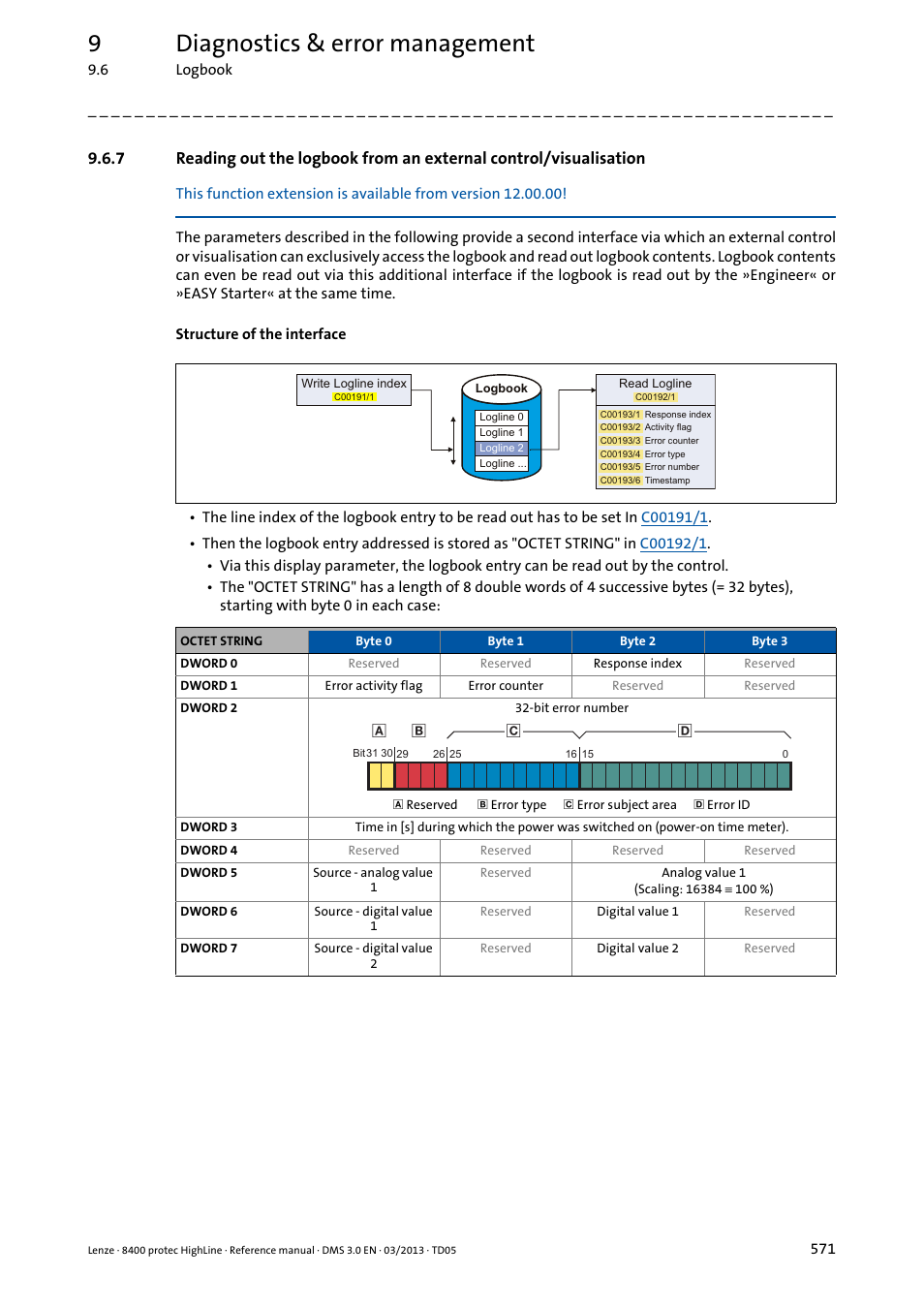 9diagnostics & error management | Lenze 8400 User Manual | Page 571 / 1494