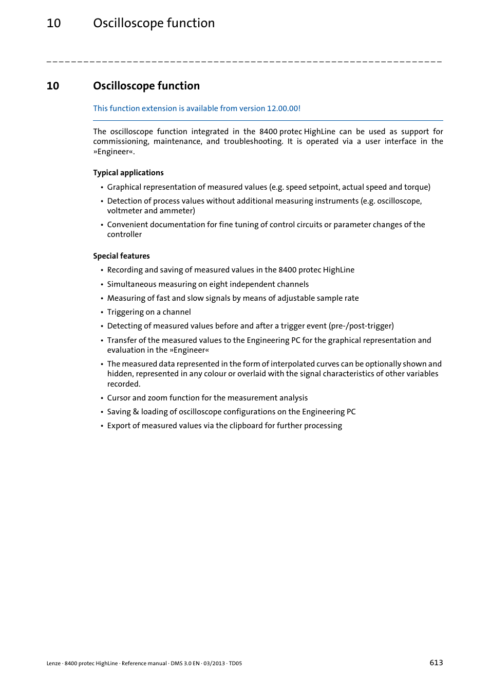 10 oscilloscope function, Oscilloscope function | Lenze 8400 User Manual | Page 613 / 1494