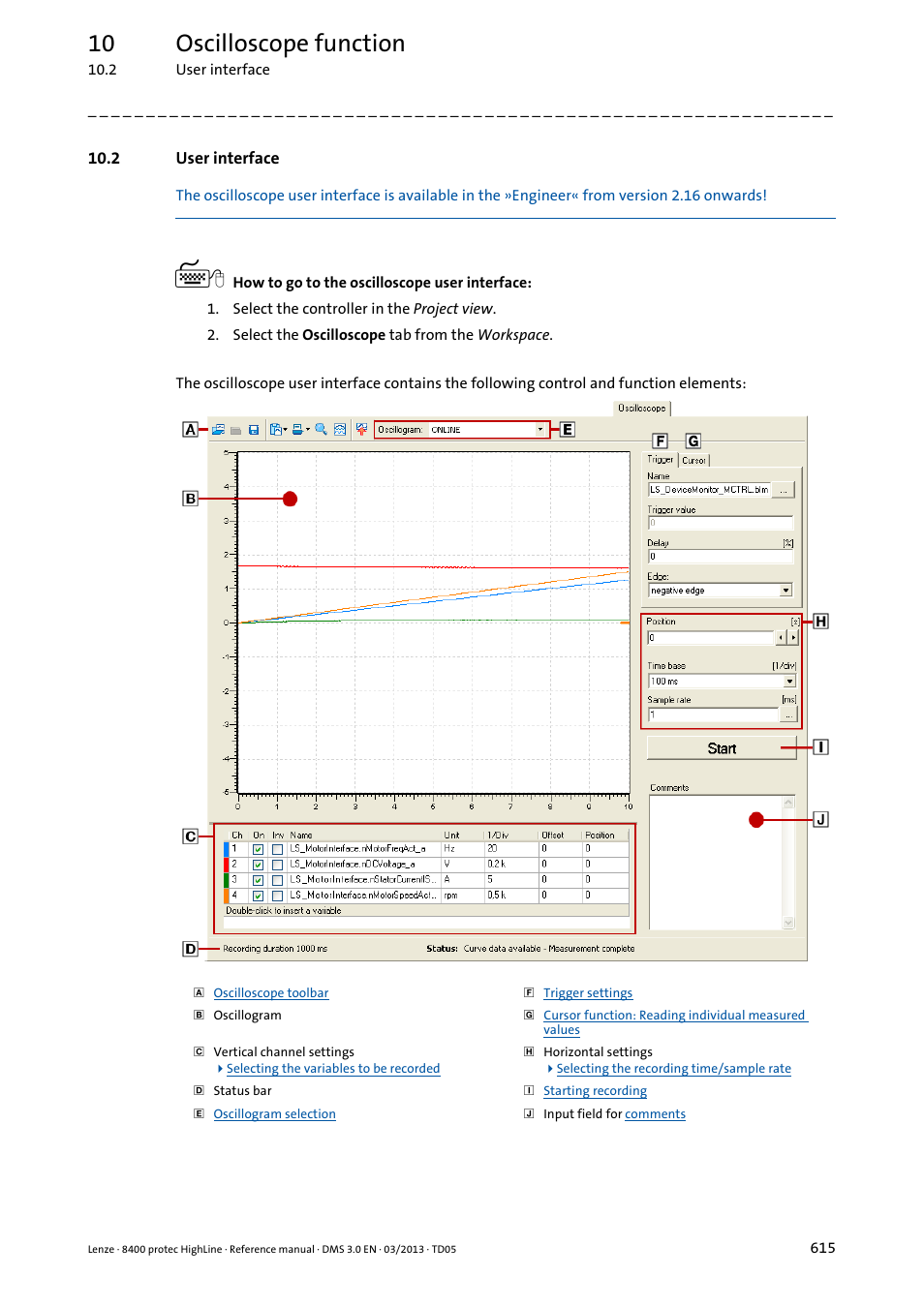 2 user interface, 10 oscilloscope function | Lenze 8400 User Manual | Page 615 / 1494