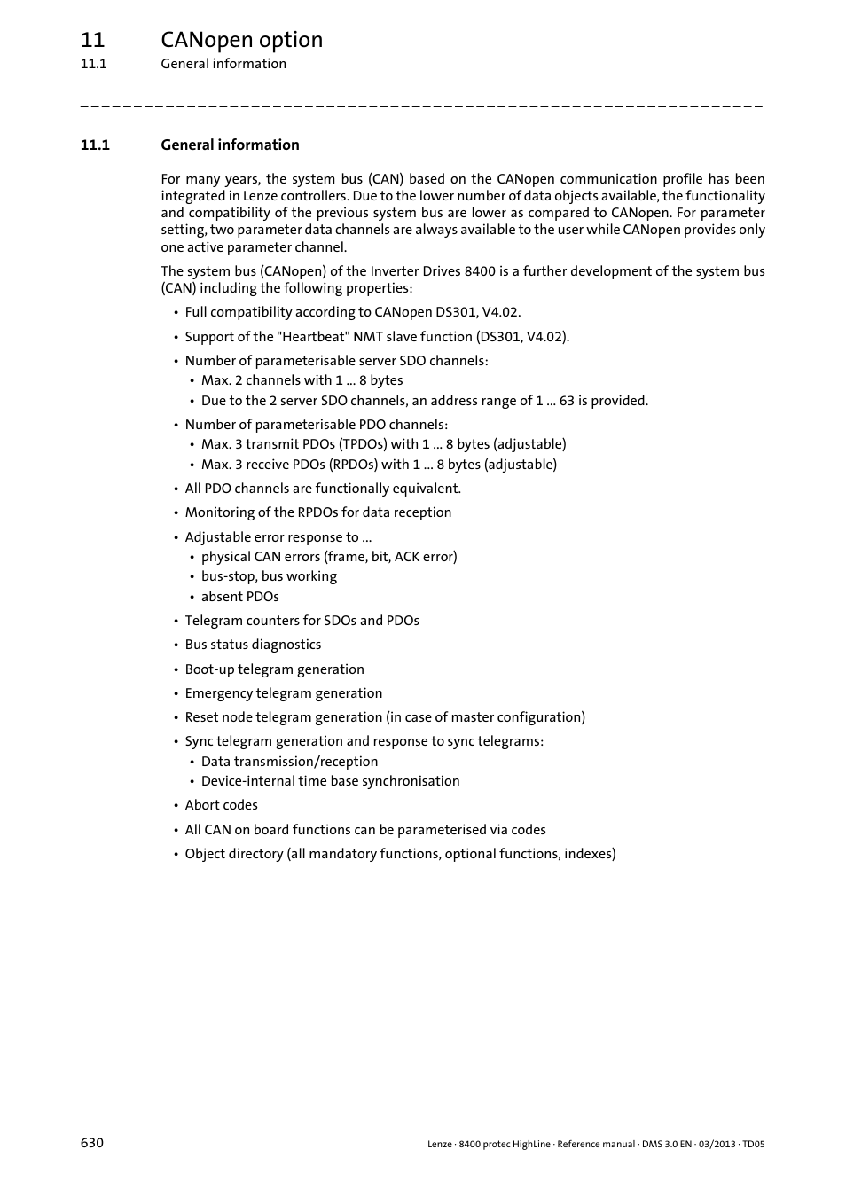 1 general information, 11 canopen option | Lenze 8400 User Manual | Page 630 / 1494