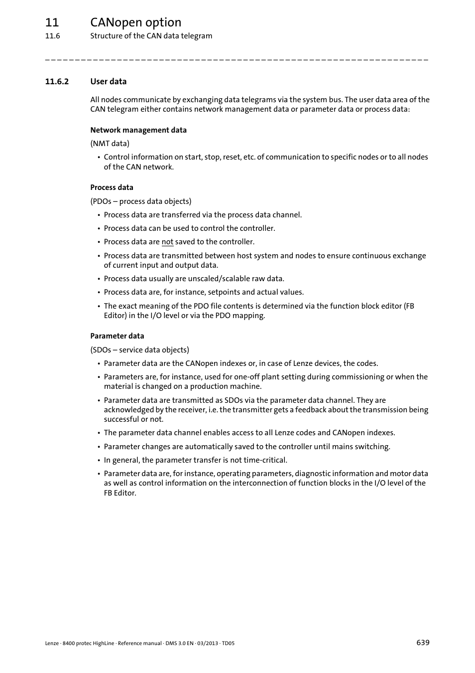 2 user data, User data, 11 canopen option | Lenze 8400 User Manual | Page 639 / 1494