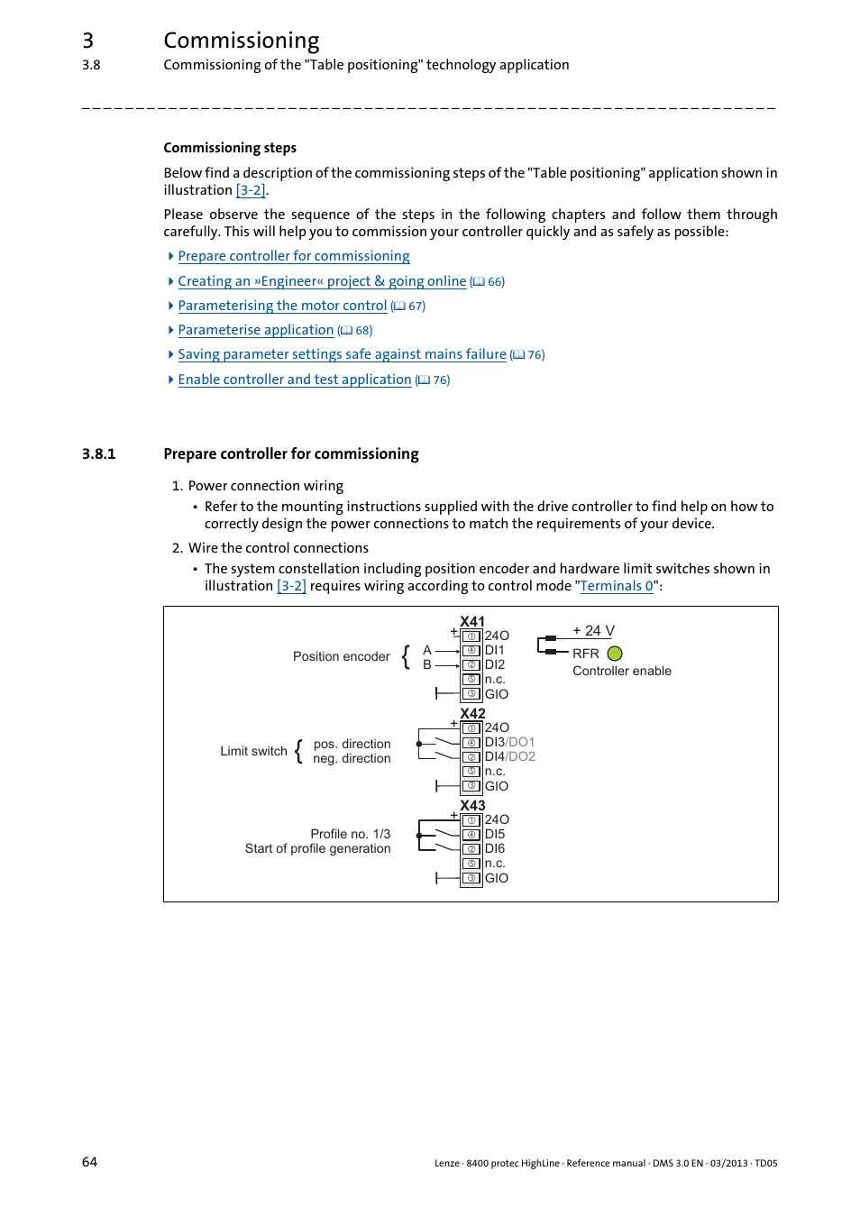 1 prepare controller for commissioning, Prepare controller for commissioning, 3commissioning | Lenze 8400 User Manual | Page 64 / 1494