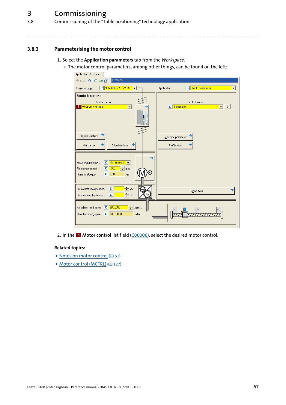 3 parameterising the motor control, Parameterising the motor control, 3commissioning | Lenze 8400 User Manual | Page 67 / 1494