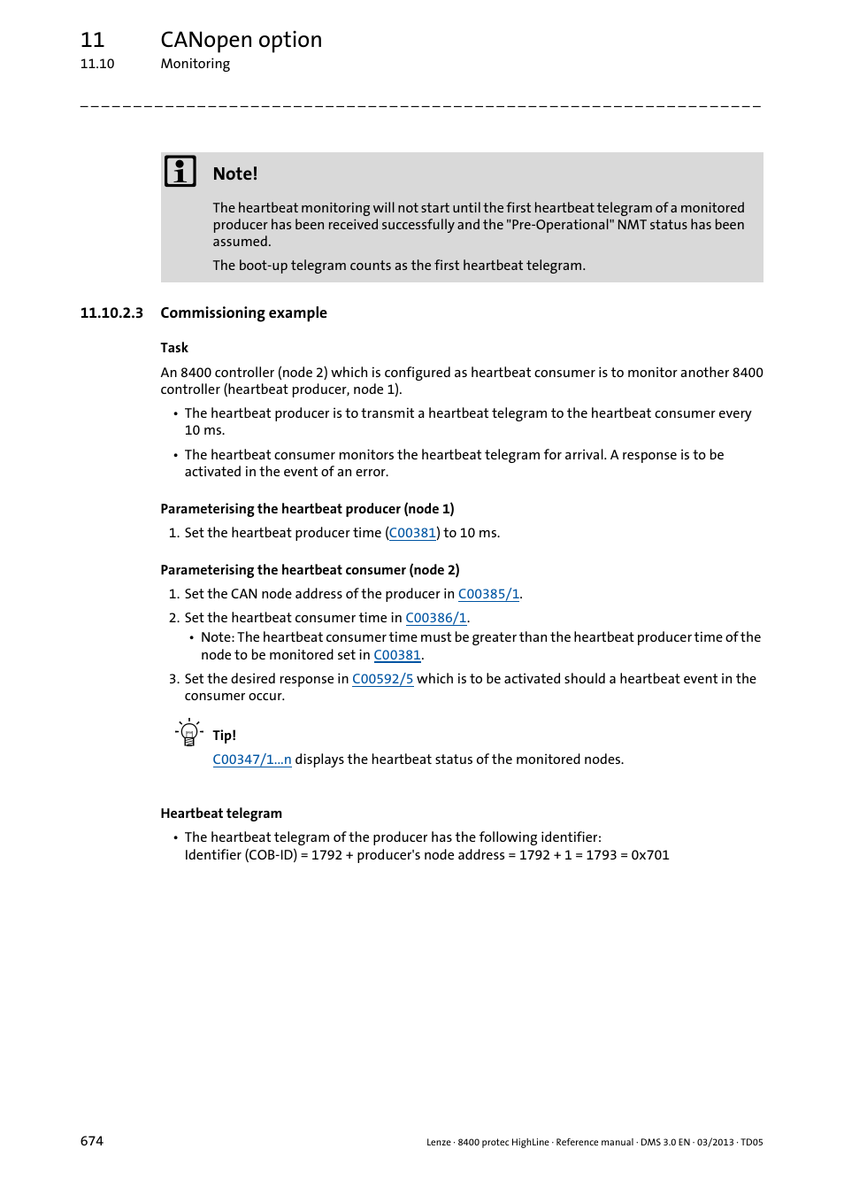 3 commissioning example, Commissioning example, 11 canopen option | Lenze 8400 User Manual | Page 674 / 1494