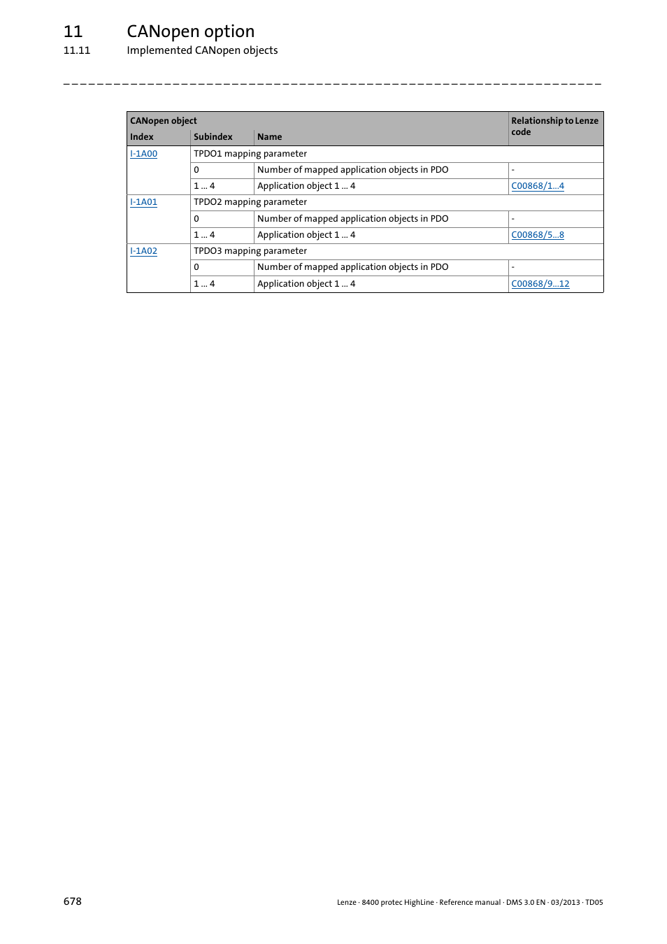 11 canopen option | Lenze 8400 User Manual | Page 678 / 1494