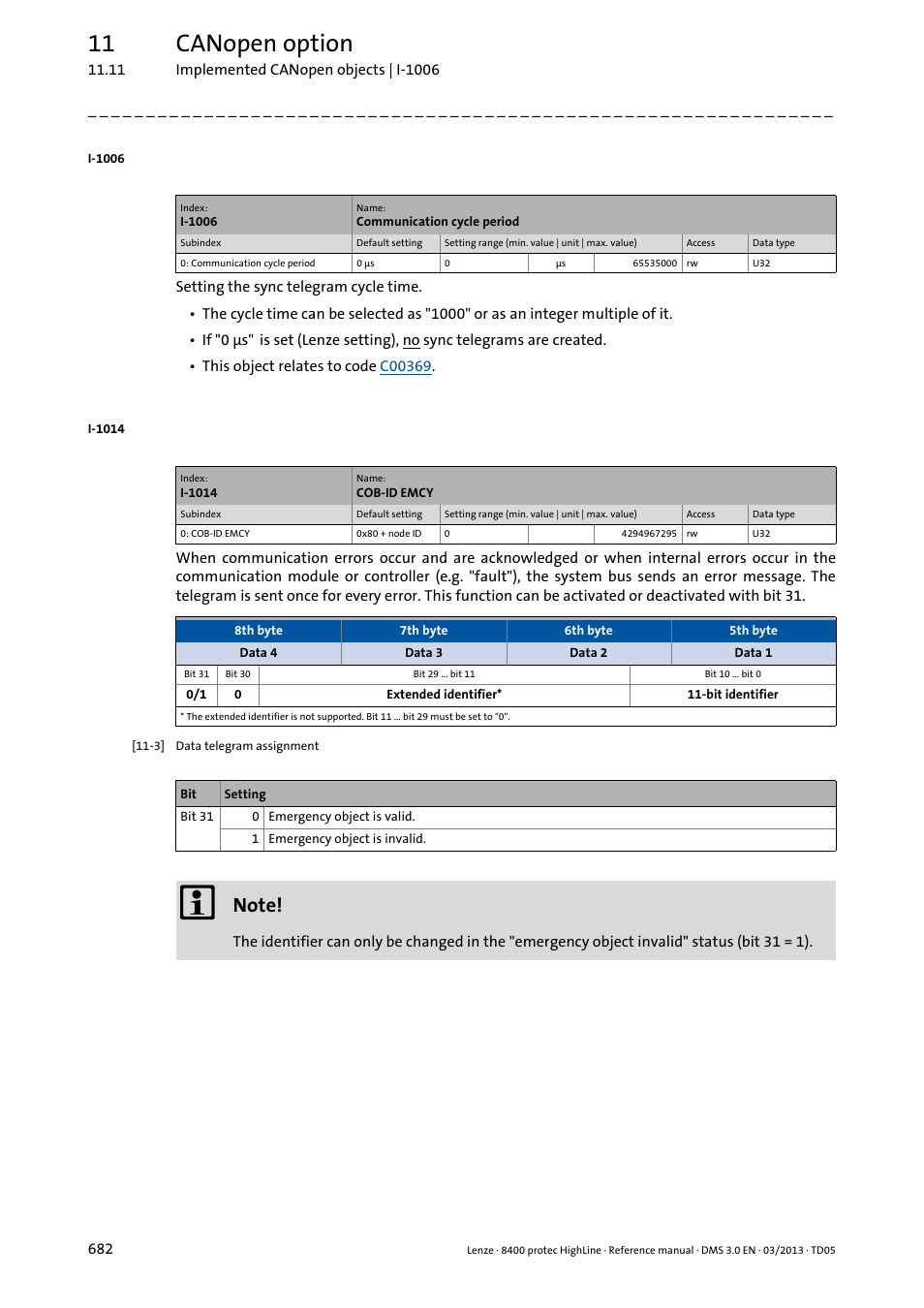 I-1006, I-1014, 11 canopen option | Lenze 8400 User Manual | Page 682 / 1494