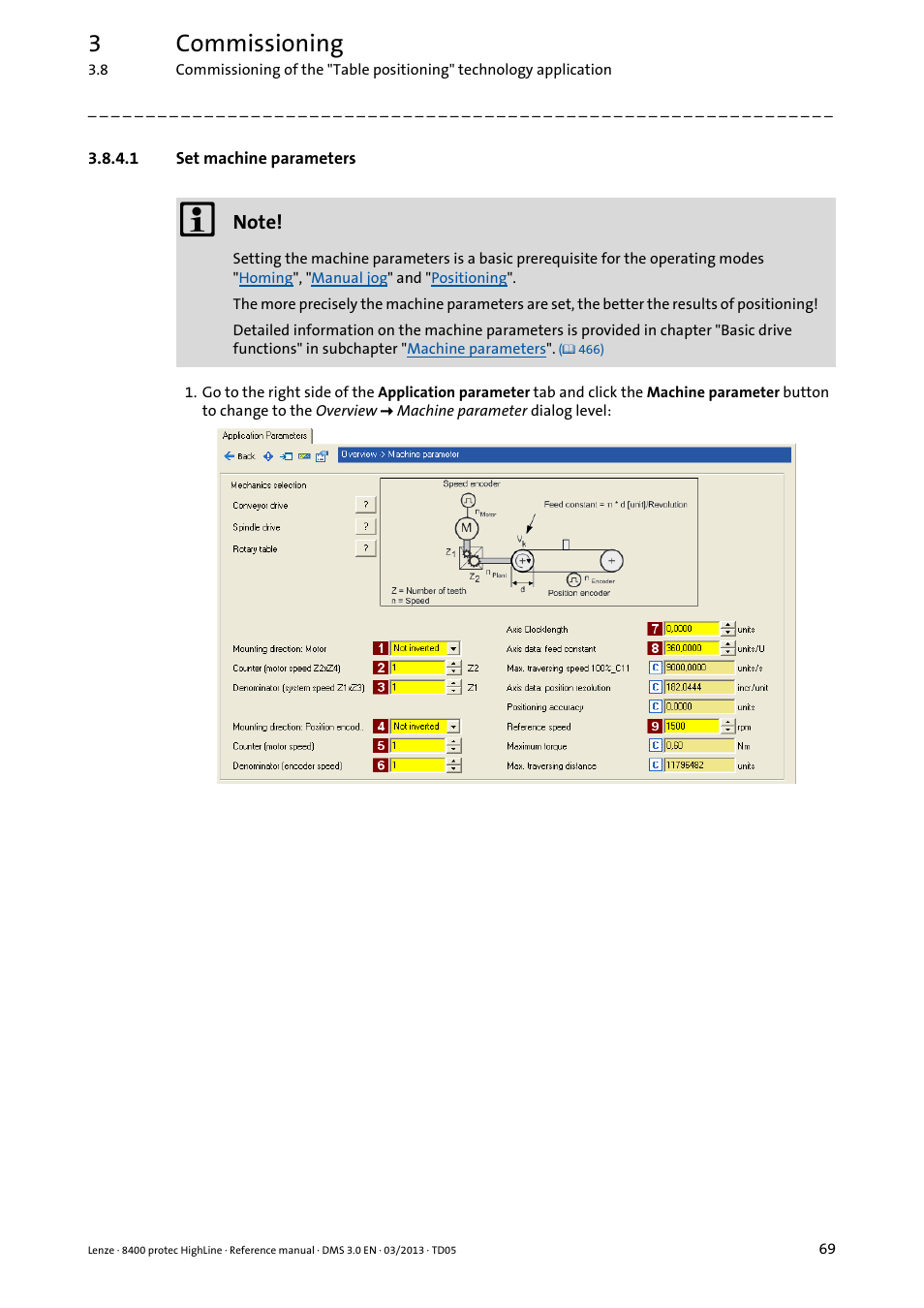 1 set machine parameters, Set machine parameters, 3commissioning | Lenze 8400 User Manual | Page 69 / 1494