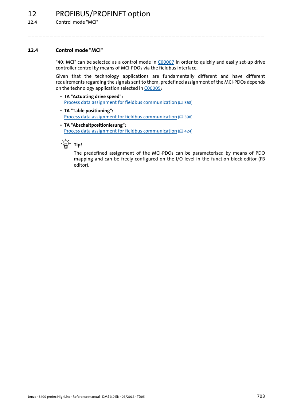 4 control mode "mci, 12 profibus/profinet option | Lenze 8400 User Manual | Page 703 / 1494