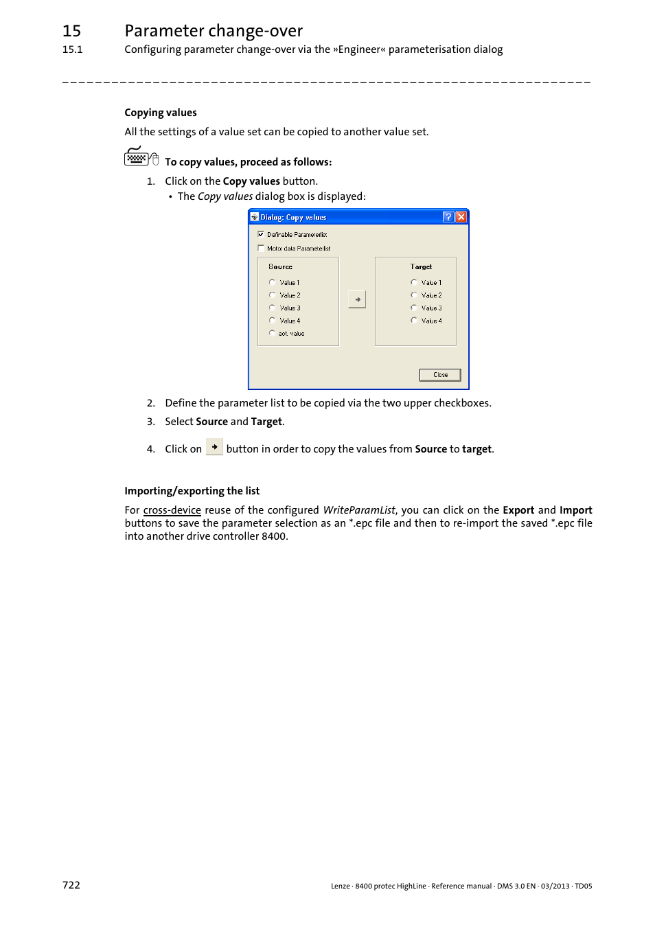 15 parameter change-over | Lenze 8400 User Manual | Page 722 / 1494