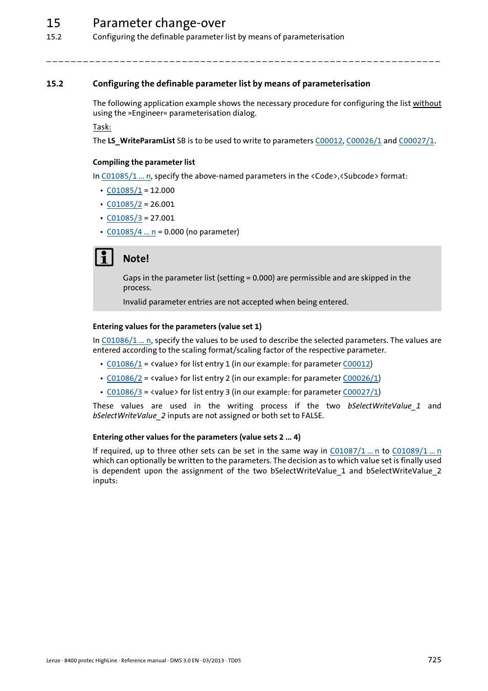 15 parameter change-over | Lenze 8400 User Manual | Page 725 / 1494