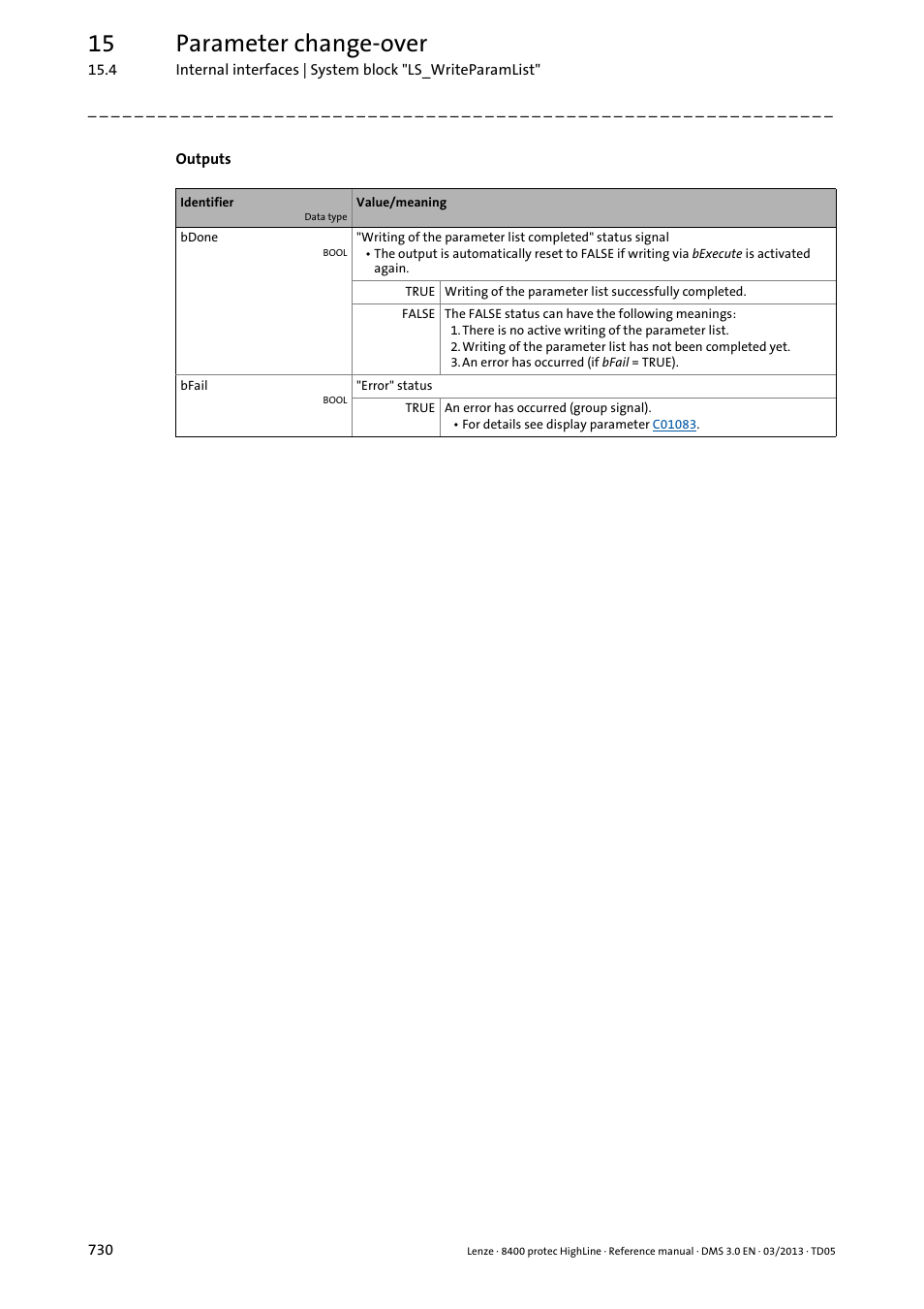 15 parameter change-over | Lenze 8400 User Manual | Page 730 / 1494