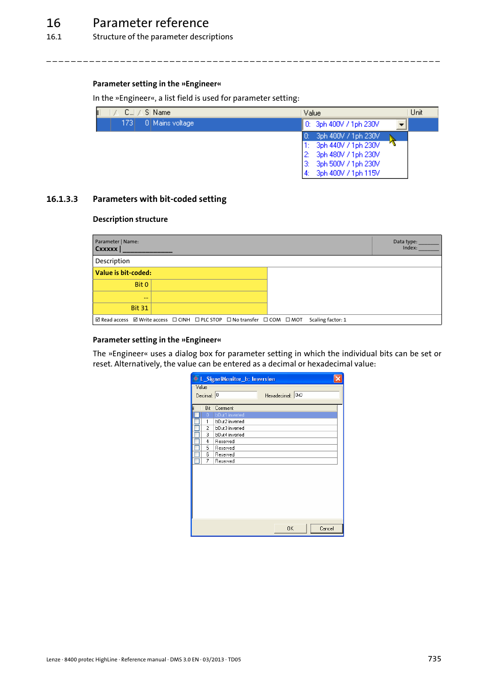 3 parameters with bit-coded setting, Parameters with bit-coded setting, 16 parameter reference | Lenze 8400 User Manual | Page 735 / 1494