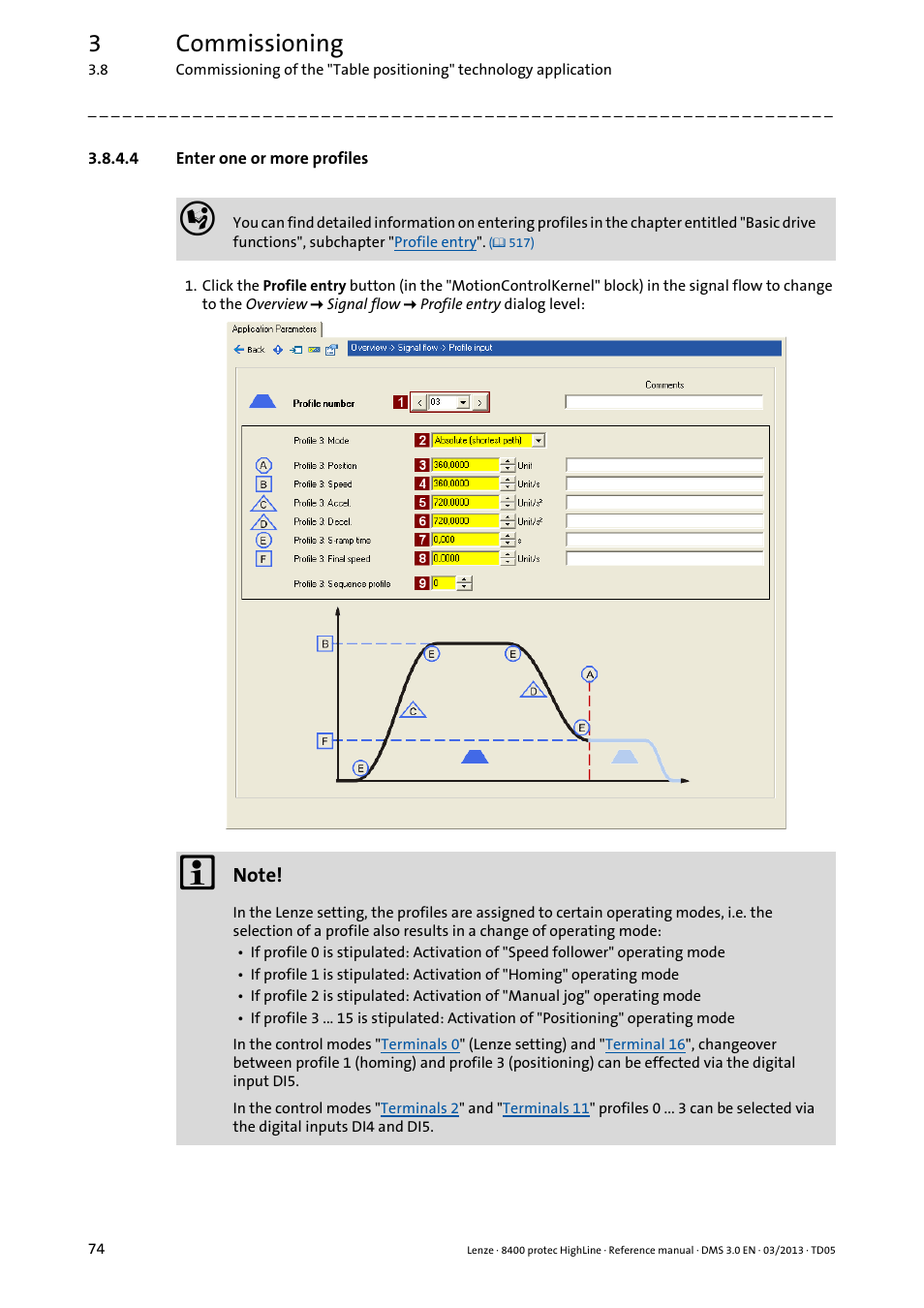 4 enter one or more profiles, Enter one or more profiles, 3commissioning | Lenze 8400 User Manual | Page 74 / 1494