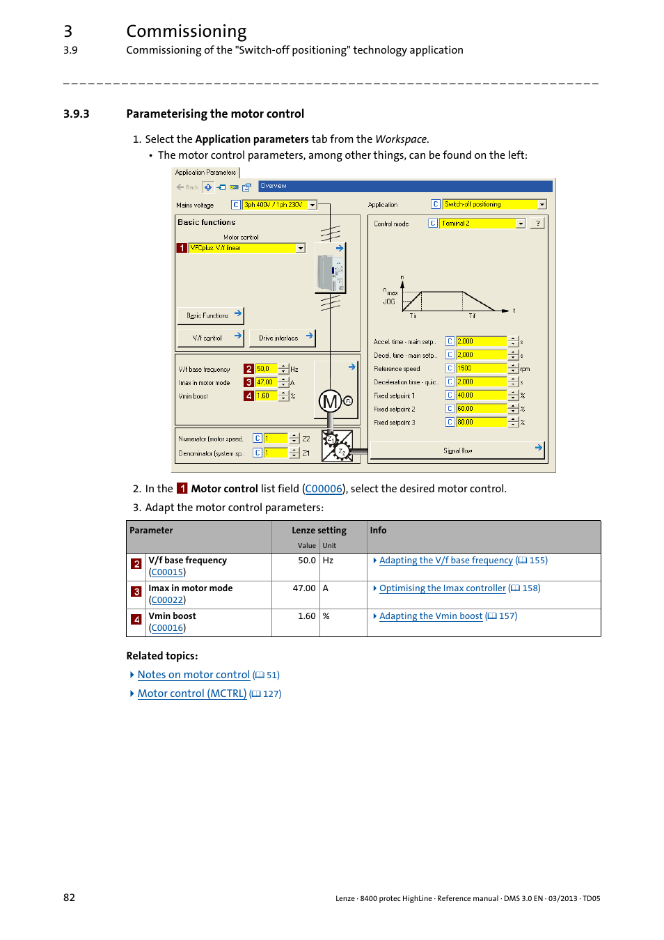 3 parameterising the motor control, Parameterising the motor control, 3commissioning | Lenze 8400 User Manual | Page 82 / 1494