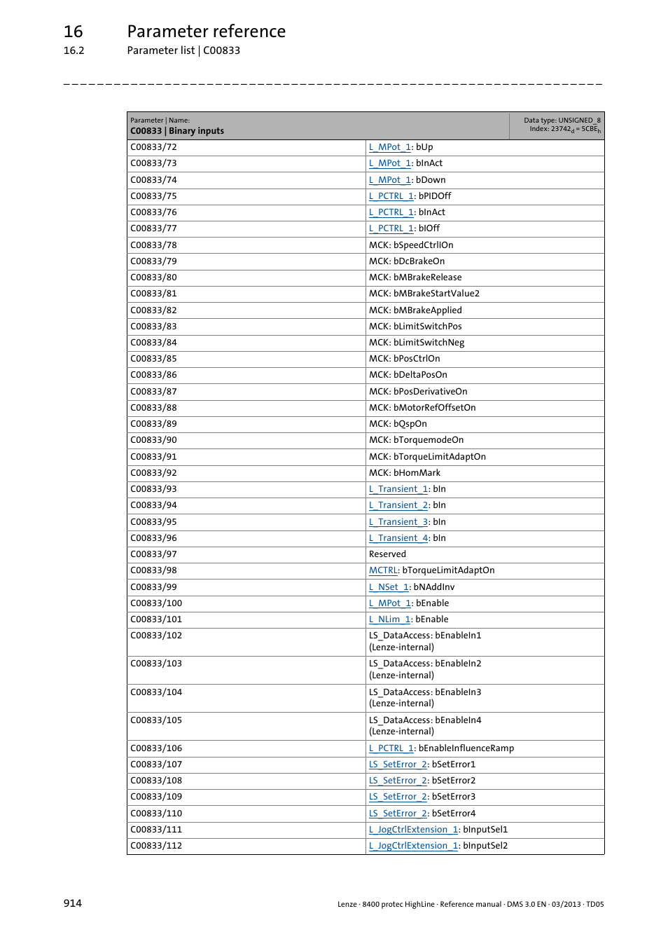 16 parameter reference | Lenze 8400 User Manual | Page 914 / 1494