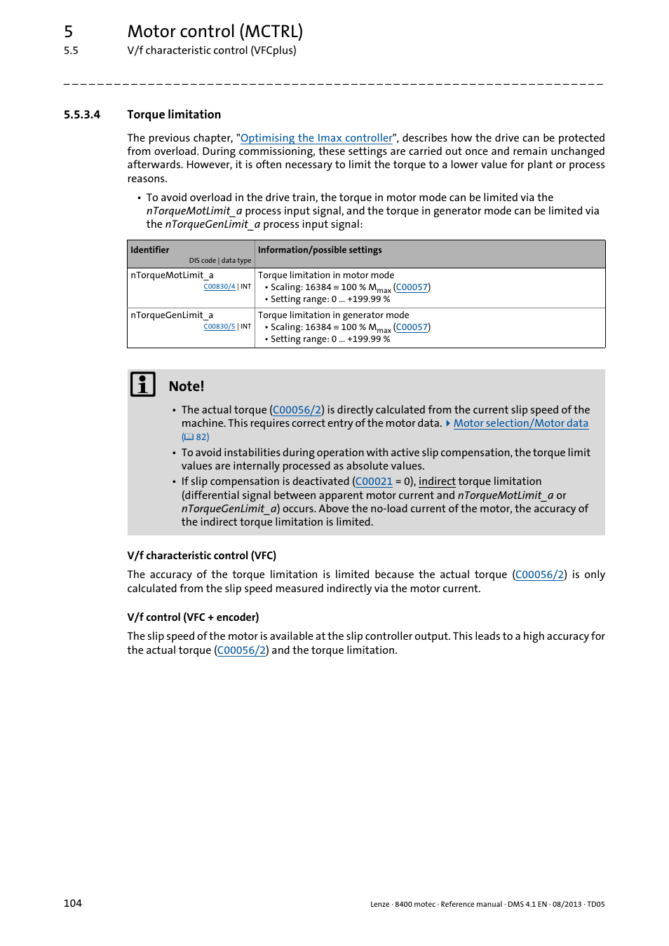4 torque limitation, Torque limitation, 5motor control (mctrl) | Lenze 8400 motec User Manual | Page 104 / 518