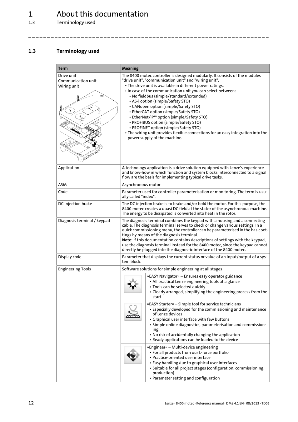 3 terminology used, Terminology used, 1about this documentation | Lenze 8400 motec User Manual | Page 12 / 518