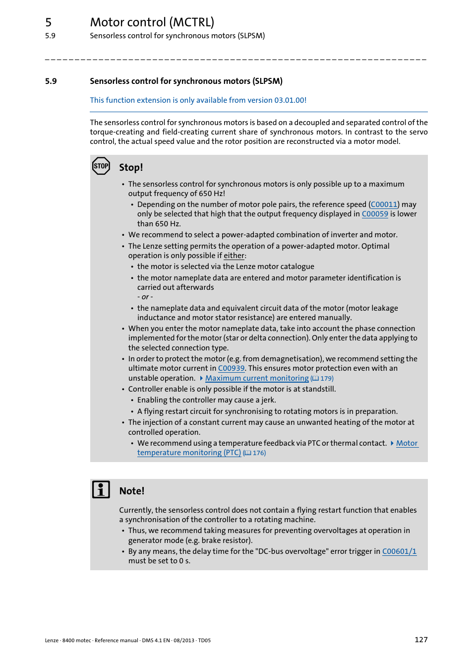 Sensorless control for synchronous motors (slpsm), 5motor control (mctrl) | Lenze 8400 motec User Manual | Page 127 / 518