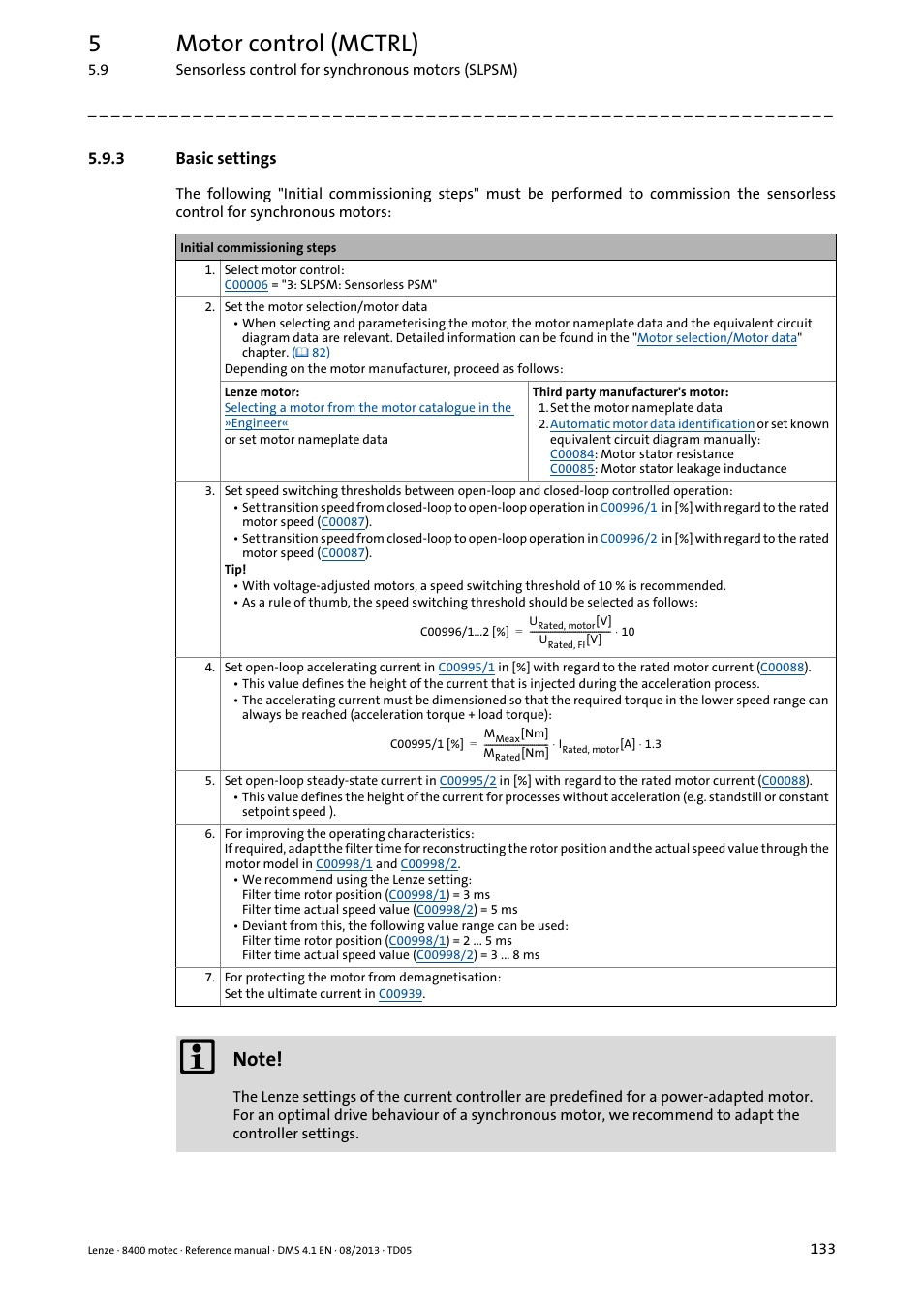3 basic settings, Basic settings, 5motor control (mctrl) | Lenze 8400 motec User Manual | Page 133 / 518