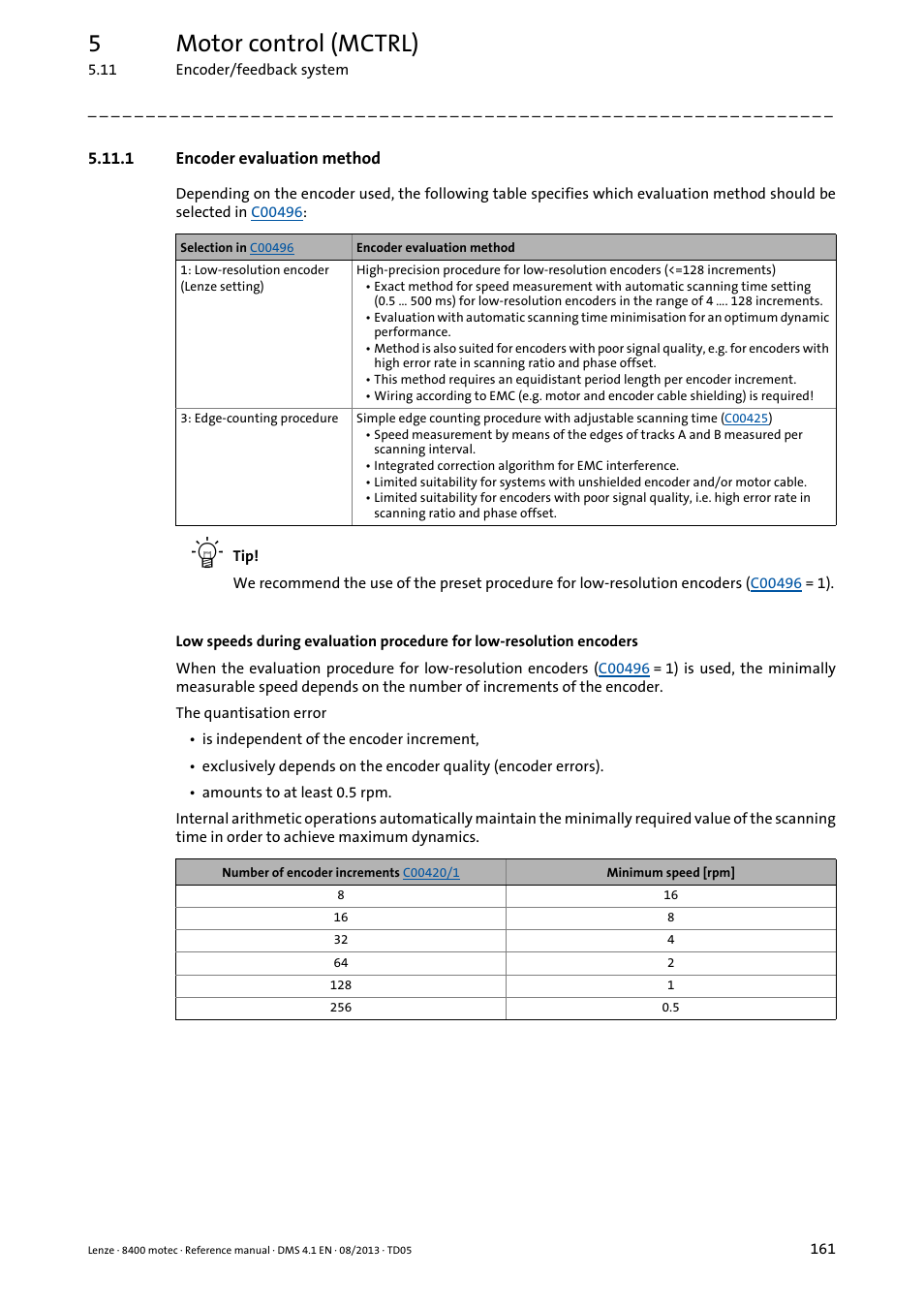 1 encoder evaluation method, Encoder evaluation method ( 161), 5motor control (mctrl) | Lenze 8400 motec User Manual | Page 161 / 518