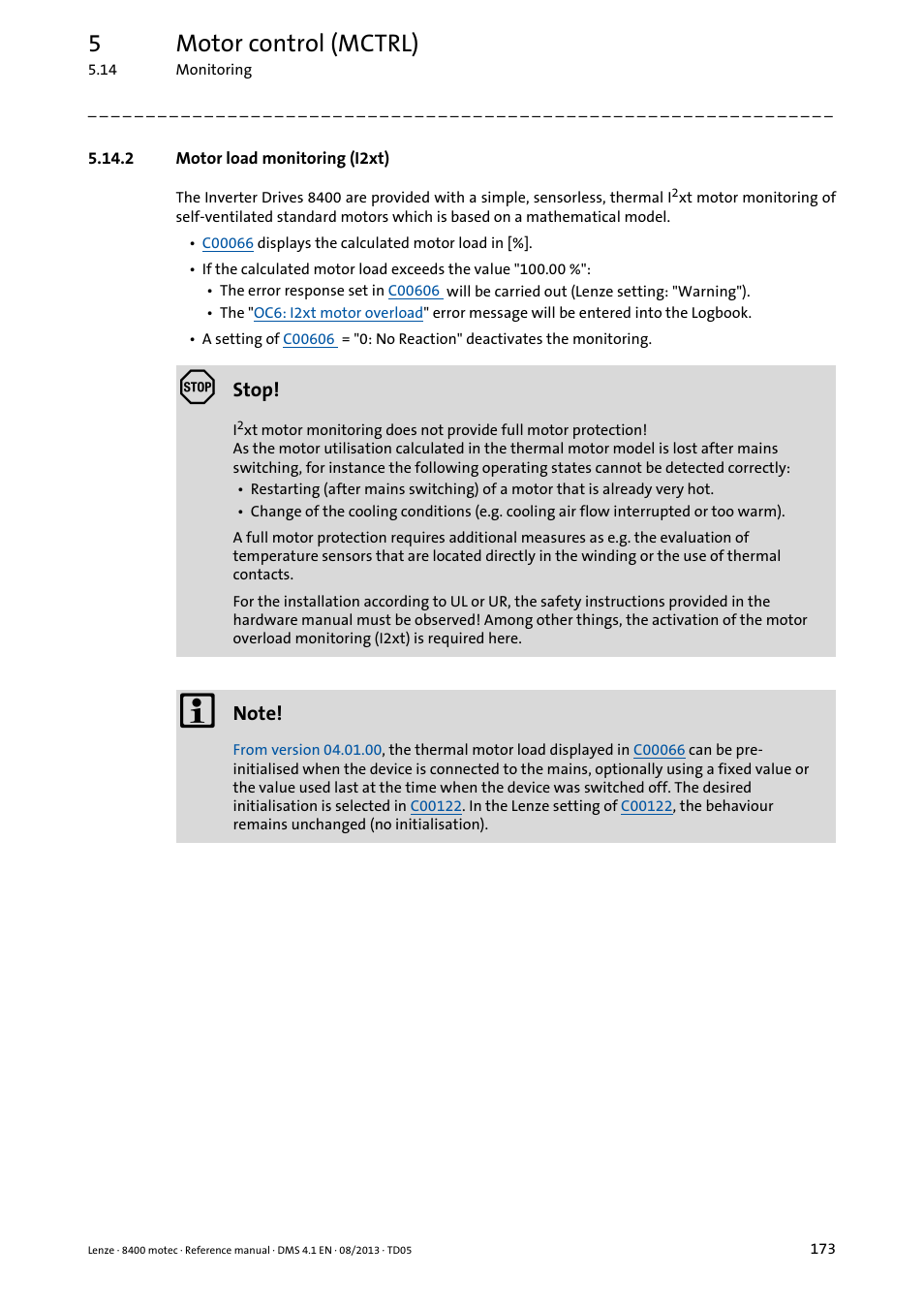 2 motor load monitoring (i2xt), Motor load monitoring (i2xt), 5motor control (mctrl) | Lenze 8400 motec User Manual | Page 173 / 518