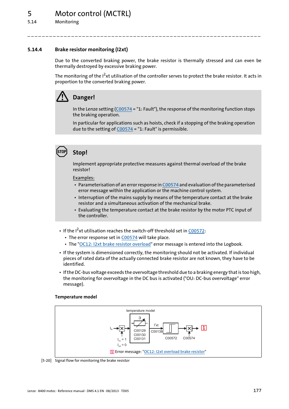 4 brake resistor monitoring (i2xt), E lenze setting, the, Brake resistor monitoring (i2xt) | 5motor control (mctrl) | Lenze 8400 motec User Manual | Page 177 / 518