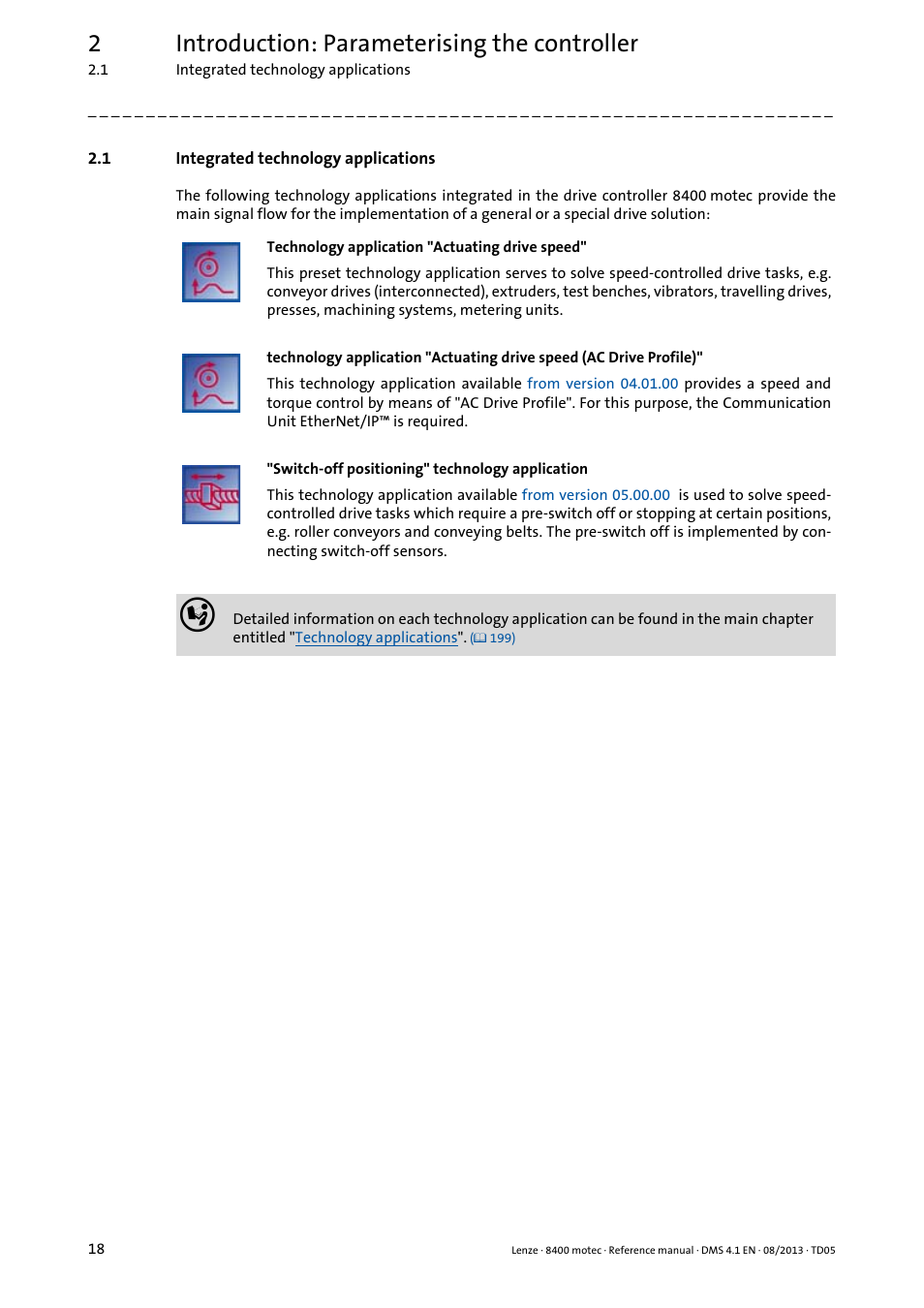 1 integrated technology applications, Integrated technology applications, 2introduction: parameterising the controller | Lenze 8400 motec User Manual | Page 18 / 518