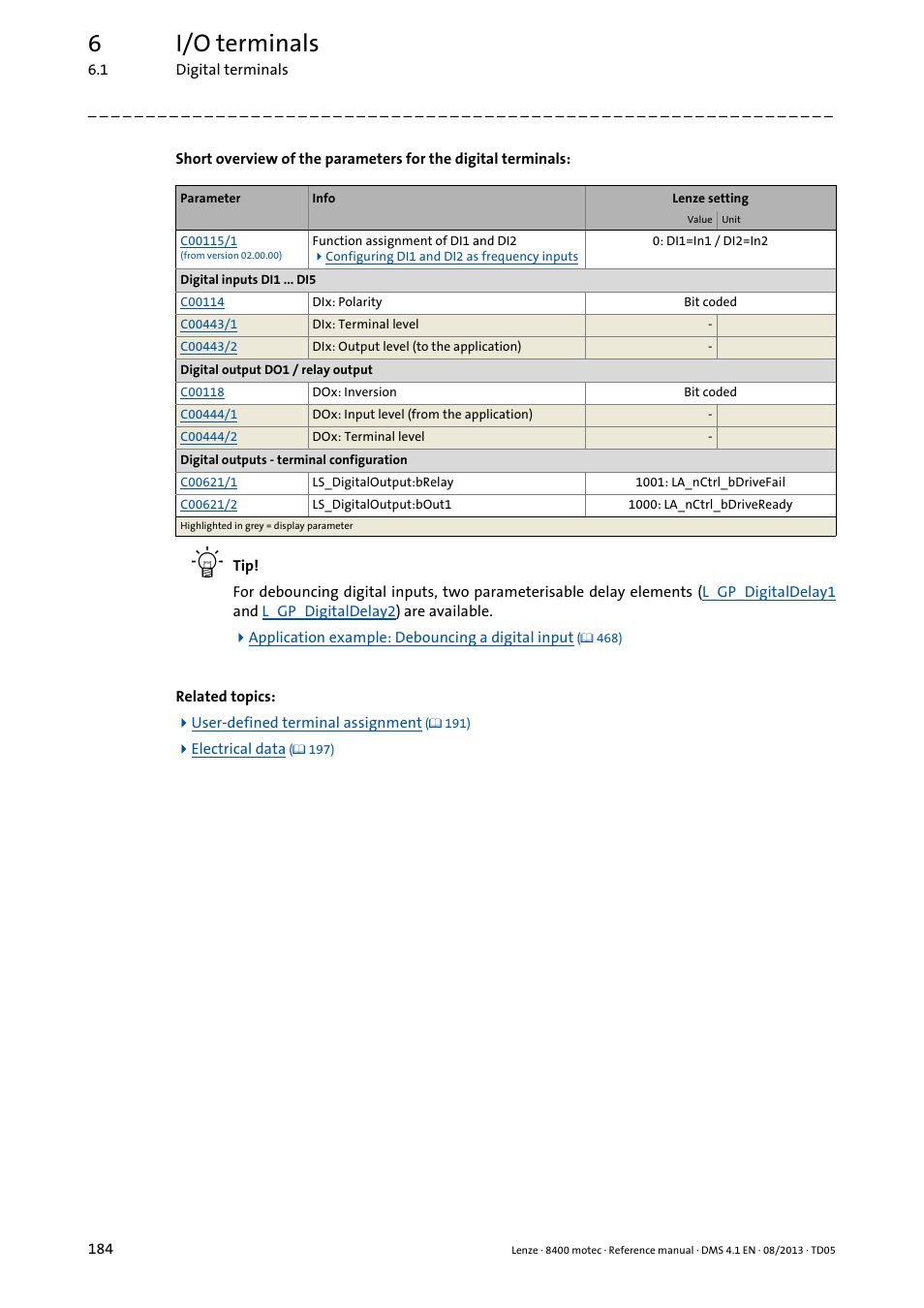 6i/o terminals | Lenze 8400 motec User Manual | Page 184 / 518