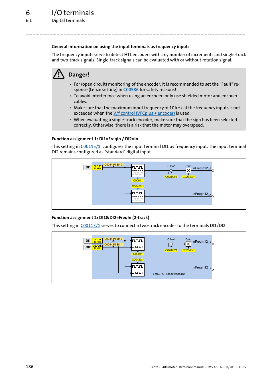 6i/o terminals, Danger | Lenze 8400 motec User Manual | Page 186 / 518
