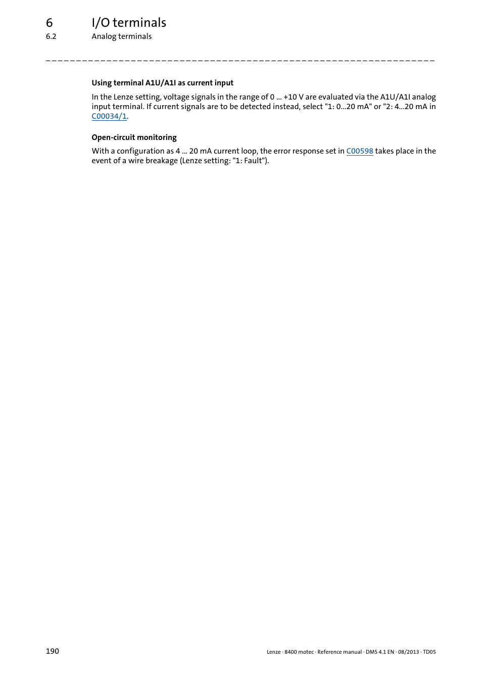 6i/o terminals | Lenze 8400 motec User Manual | Page 190 / 518