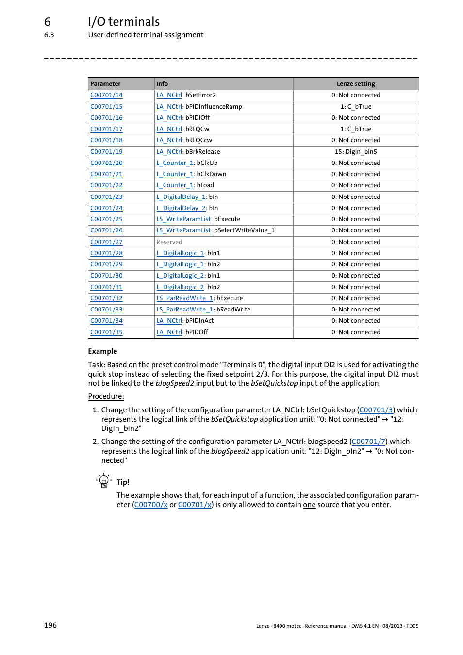 6i/o terminals | Lenze 8400 motec User Manual | Page 196 / 518