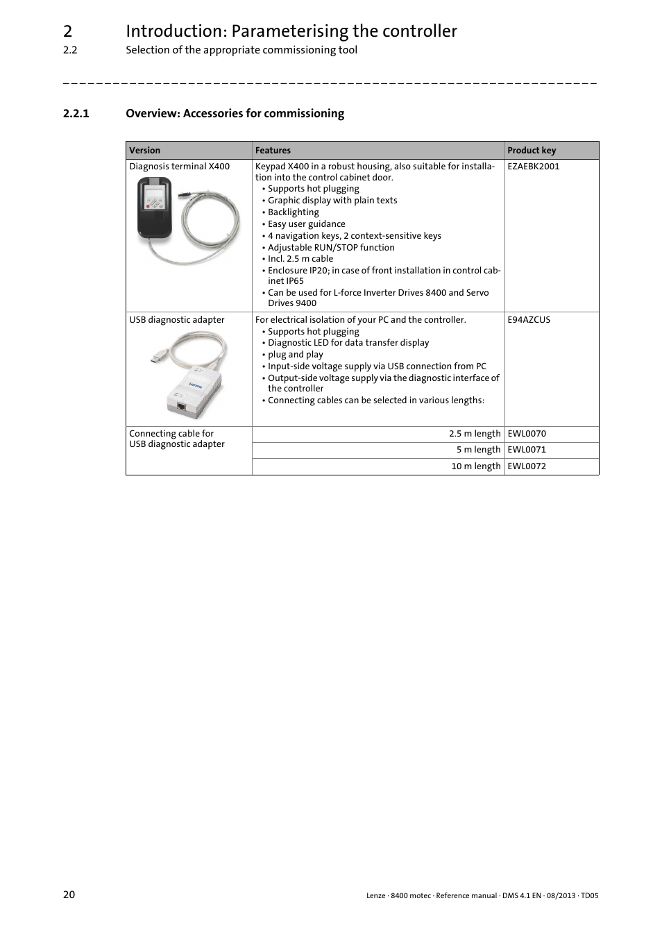1 overview: accessories for commissioning, Overview: accessories for commissioning, 2introduction: parameterising the controller | Lenze 8400 motec User Manual | Page 20 / 518