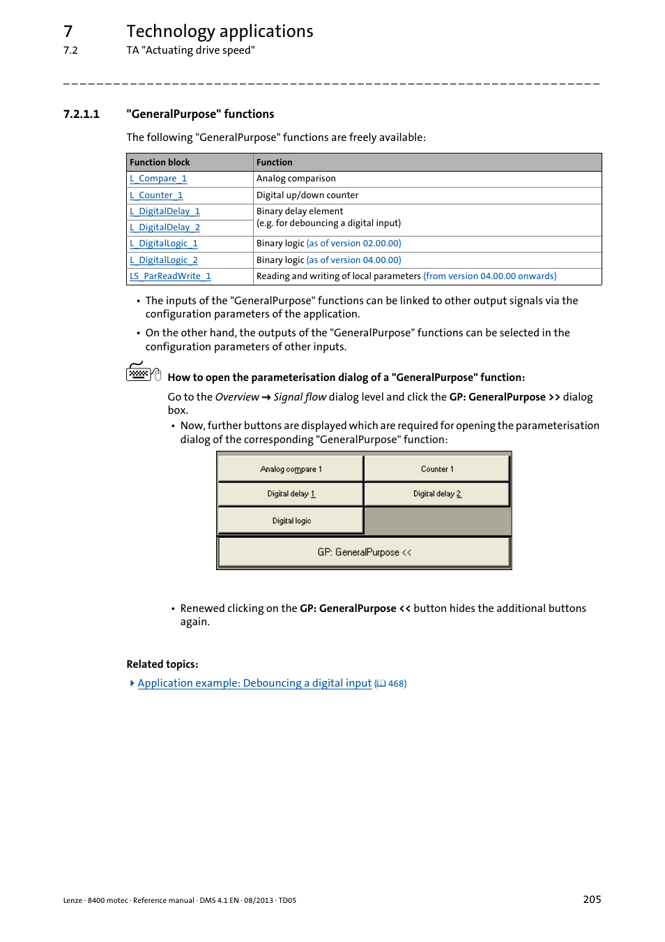 1 "generalpurpose" functions, Generalpurpose" functions, 7technology applications | Lenze 8400 motec User Manual | Page 205 / 518