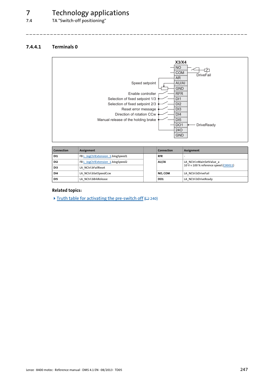1 terminals 0, Terminals 0, 7technology applications | Lenze 8400 motec User Manual | Page 247 / 518