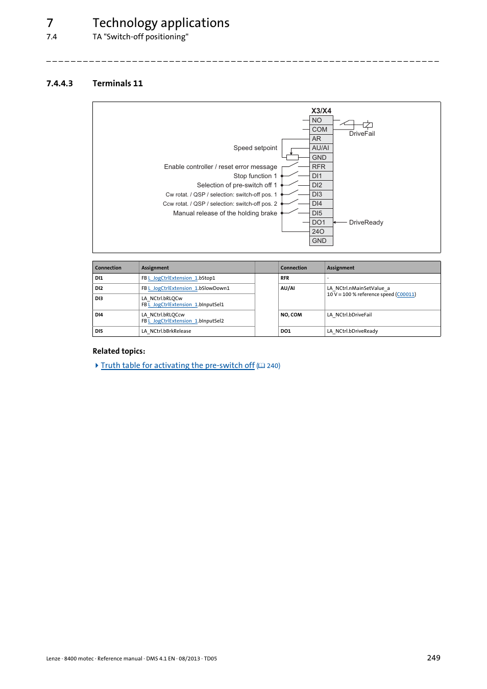3 terminals 11, Terminals 11, 7technology applications | Lenze 8400 motec User Manual | Page 249 / 518