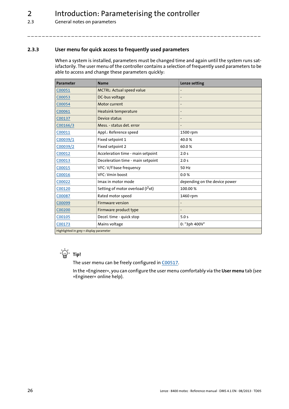 2introduction: parameterising the controller | Lenze 8400 motec User Manual | Page 26 / 518